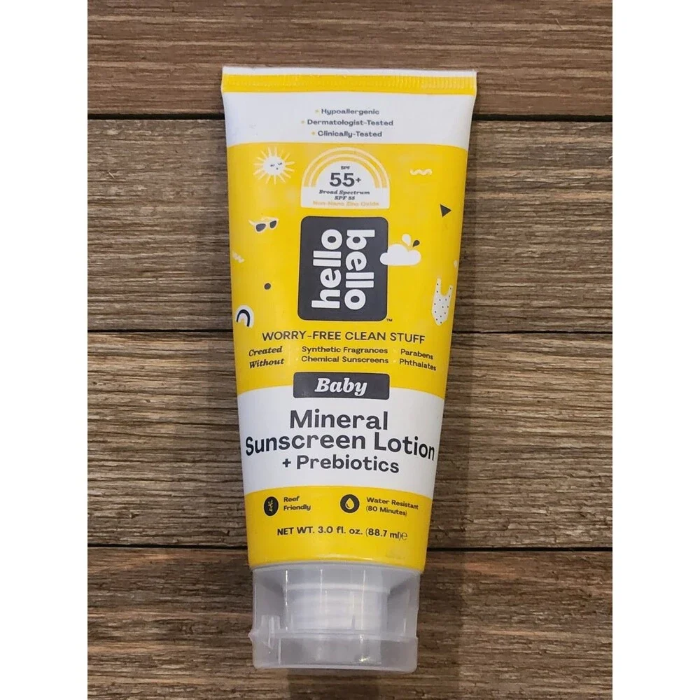 Hello Bello Baby Mineral Sunscreen Lotion + Prebiotics, SPF 55+ 3 Fl Oz Exp 4/26